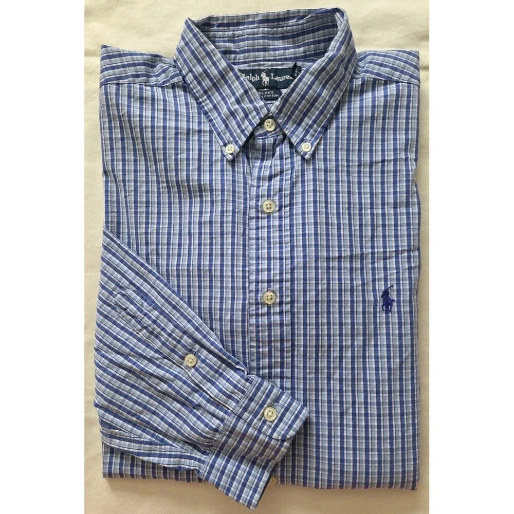 POLO RALPH LAUREN Blake Men Large Blue Button Down Long Sleeve Dress Shirt